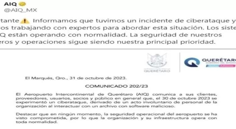 Ataque cibernético por software malicioso al aeropuerto de Querétaro